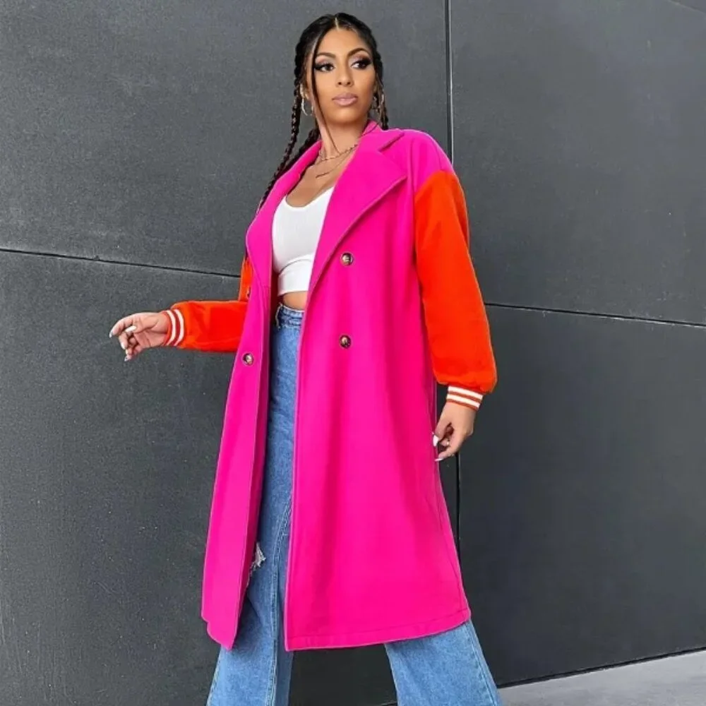 Callie Lives Oversized Varsity 2Face Pink & Orange Trench Coat Plus Size 0X - Picture 1 of 3